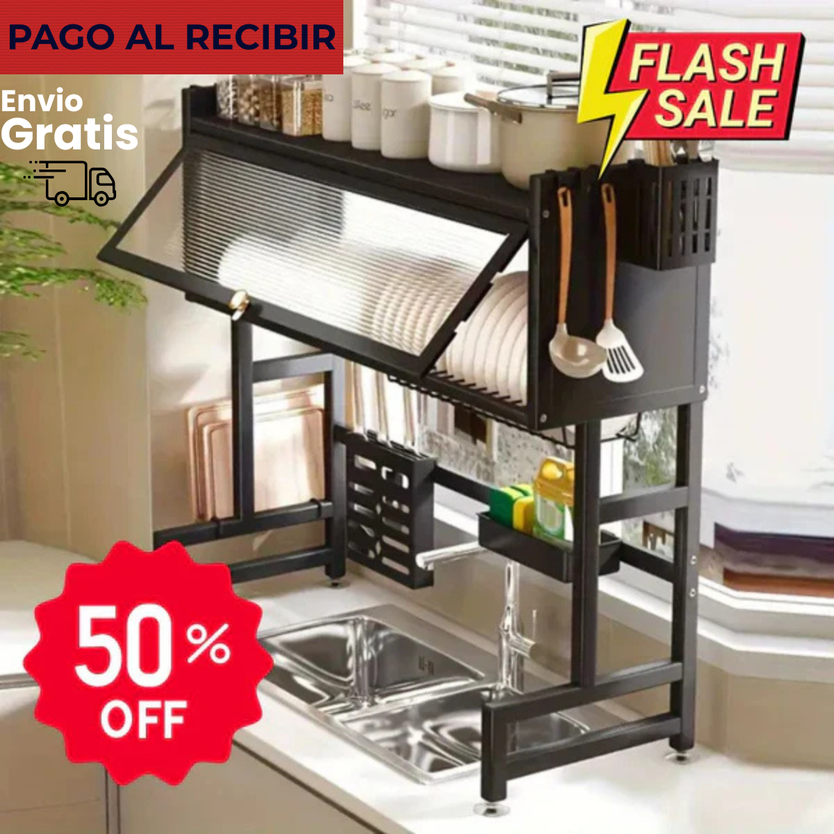 ESCURRIDOR DE PLATOS GRANDE EN ACERO INOXIDABLE - 50% DESCUENTO SOLO HOY